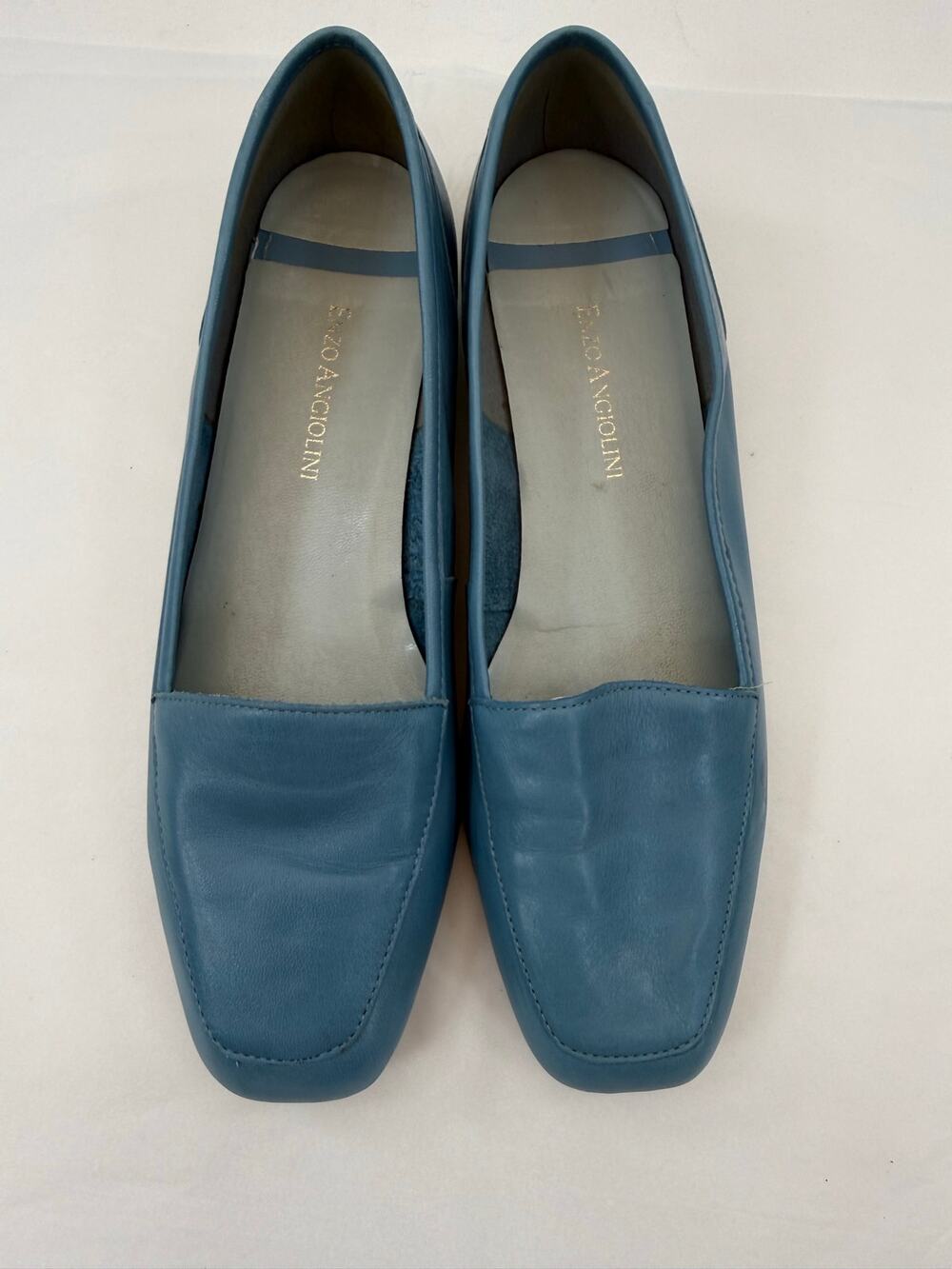 Enzo Angiolini Blue Liberty Leather Square‎ Toe Loafers 7M Granny Minimalist